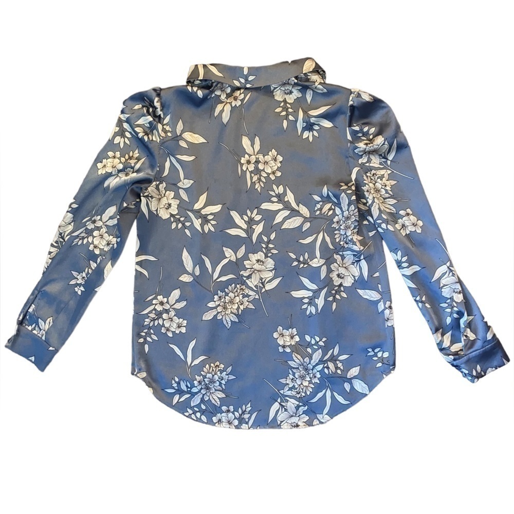 VINCE Camuto Floral Blue Long Sleeve Blouse Shirt Top Size XS - Picture 2 of 7